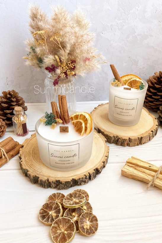 شمع شات پاییزی با دیزاین پرتقال و دارچین